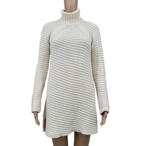 Mason Off White Cream Knit Turtleneck Longline Tunic Sweater Neutral